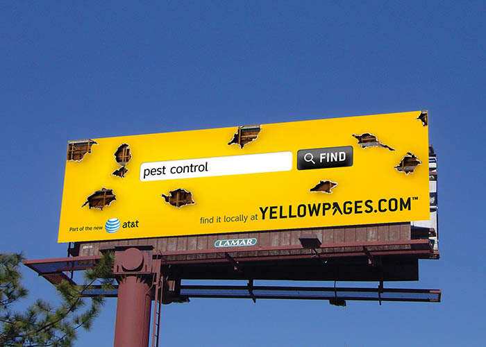Yellowpages billboard with infested background and search for pest control