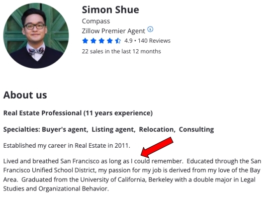 An "About Us" page highlighting the agent's passion for his community.