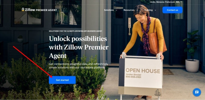 The Zillow cover image with a large, blue "Get Started" button.