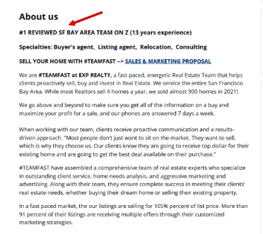 Another example of an "About Us" page using bold type to showcase a unique selling proposition.