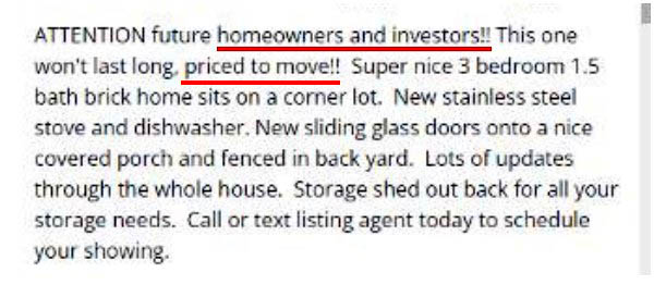 Screenshot of Directly Speaking to Homeowners and Investors in the Description