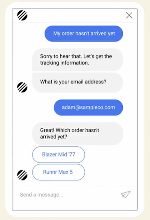 A screenshot of Zoom conversational AI integrated as a website chatbot.