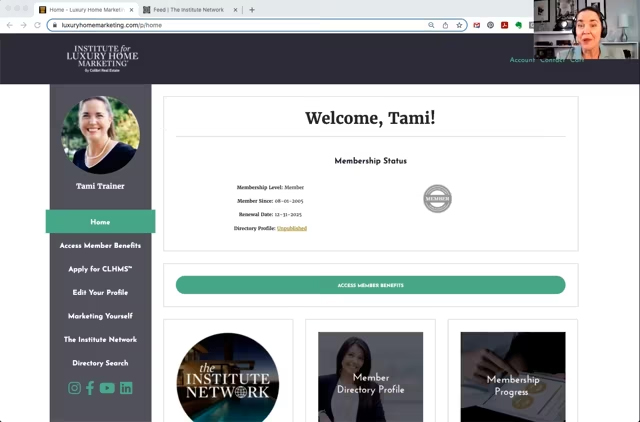 Institute for Luxury Real Estate Marketing member dashboard.