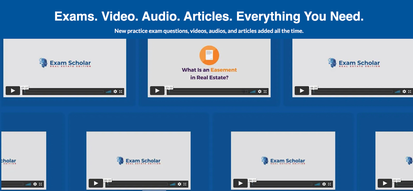 Screenshot with multiple video options for courses.