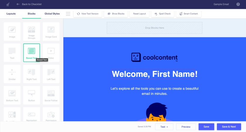 An email campaign being built in Benchmark's editor.