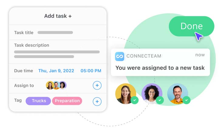 Connecteam’s task management feature posts new tasks and updates in real time.