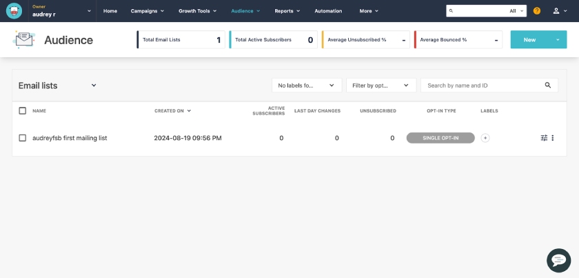 Email audience lists in Moosend.