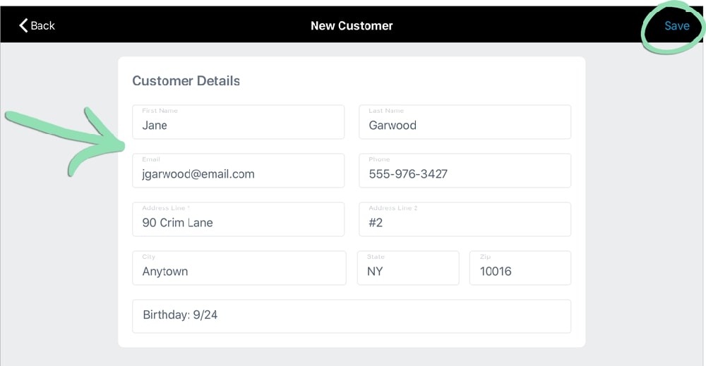 Lightspeed Retail POS customer profile creation screen.