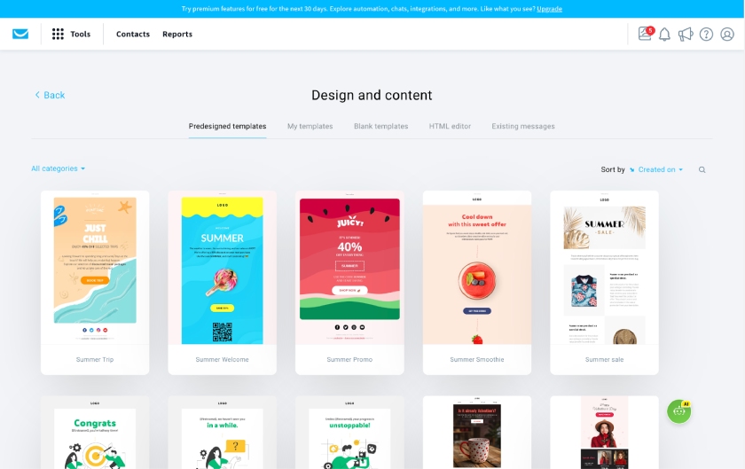 Various email templates for different campaigns in GetResponse.