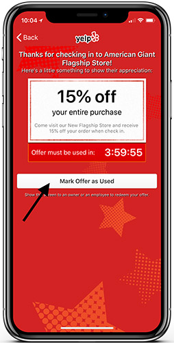 Yelp coupon codes available on mobile