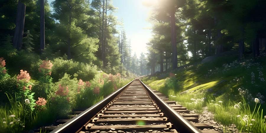A railroad track on land used for transportation.