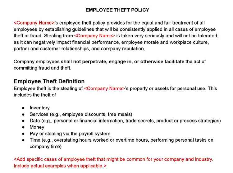 Employee theft policy.