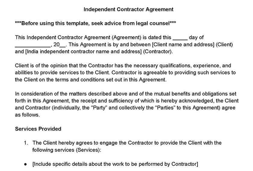 Independent contractor agreement.