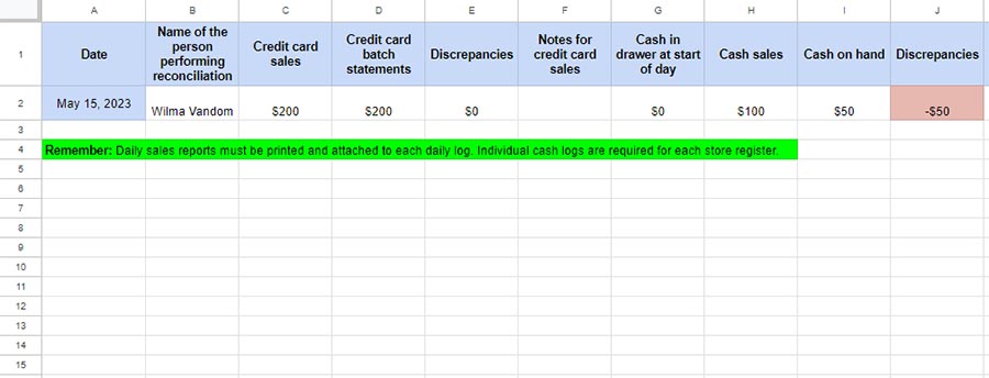 POS reconciliation free template.