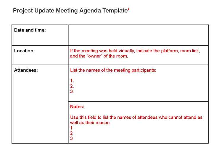 Project update meetings agenda template.