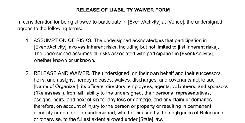 Business Liability Waiver Template