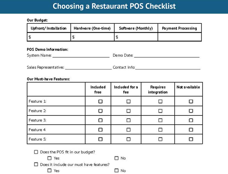 Restaurant post checklist.