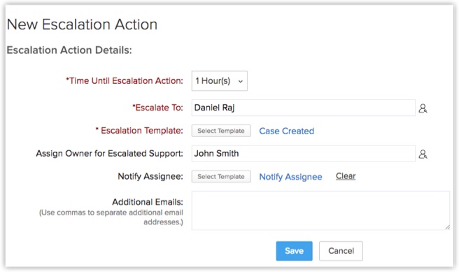 Creating automated case escalation rules in Zoho CRM.