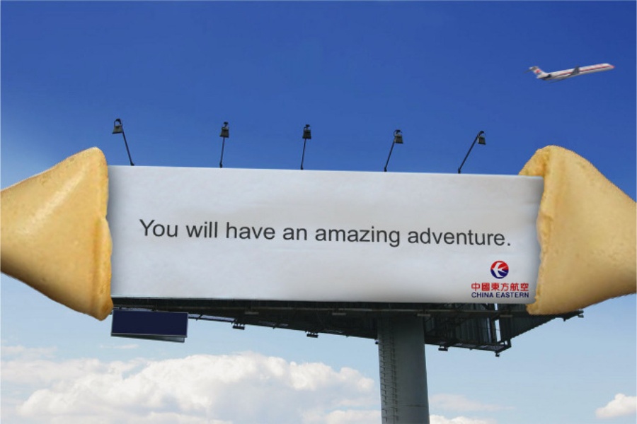 A billboard from China Eastern Airlines inspired by a fortune cookie.