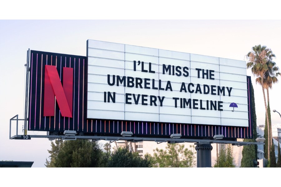 A text-only billboard from Netflix promoting its show "The Umbrella Academy."