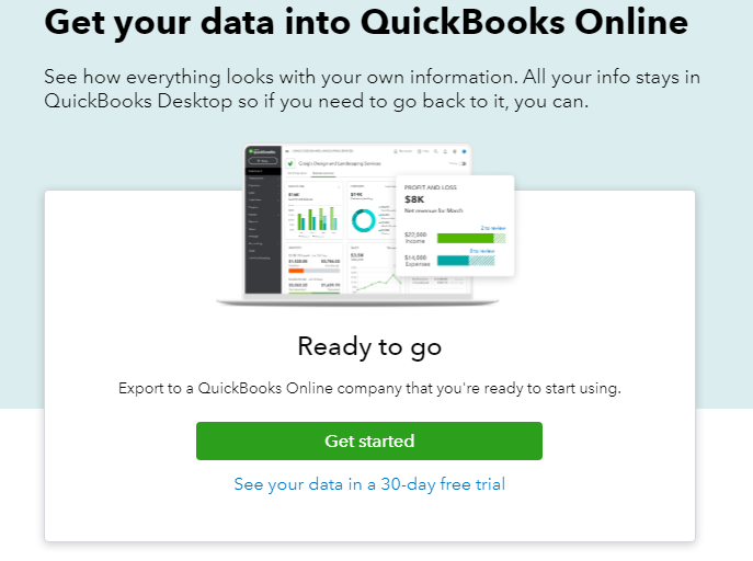 Message prompt from QuickBooks where you can start the export process