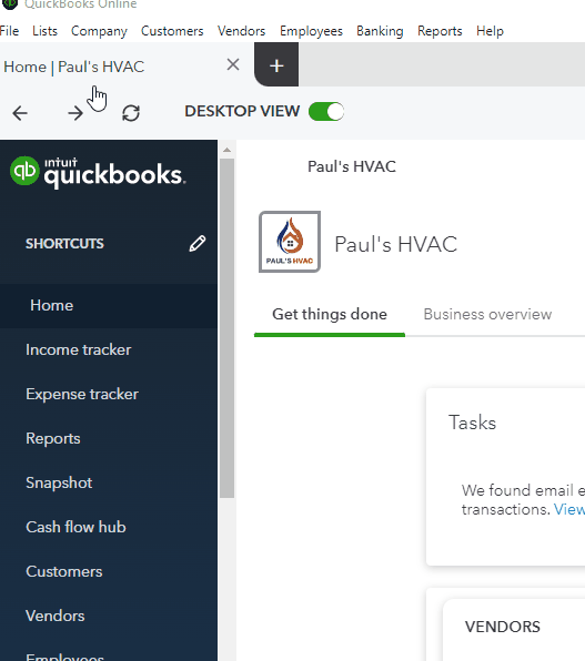 Section in the QuickBooks Online desktop app showing how to add a new window.