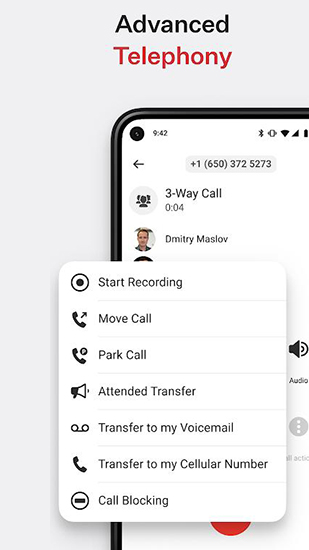 Ooma's mobile app showing options of how to handle an incoming phone call.