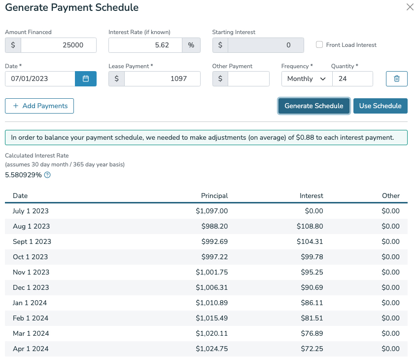 Image showing the partial amortization schedule.