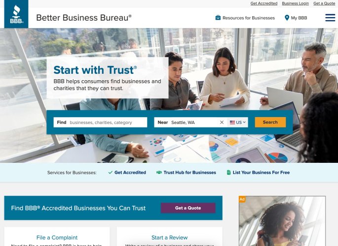 Screenshot of the BBB Website.