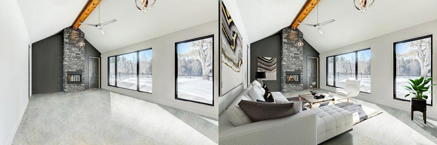 Before and after images of virtually staged property.