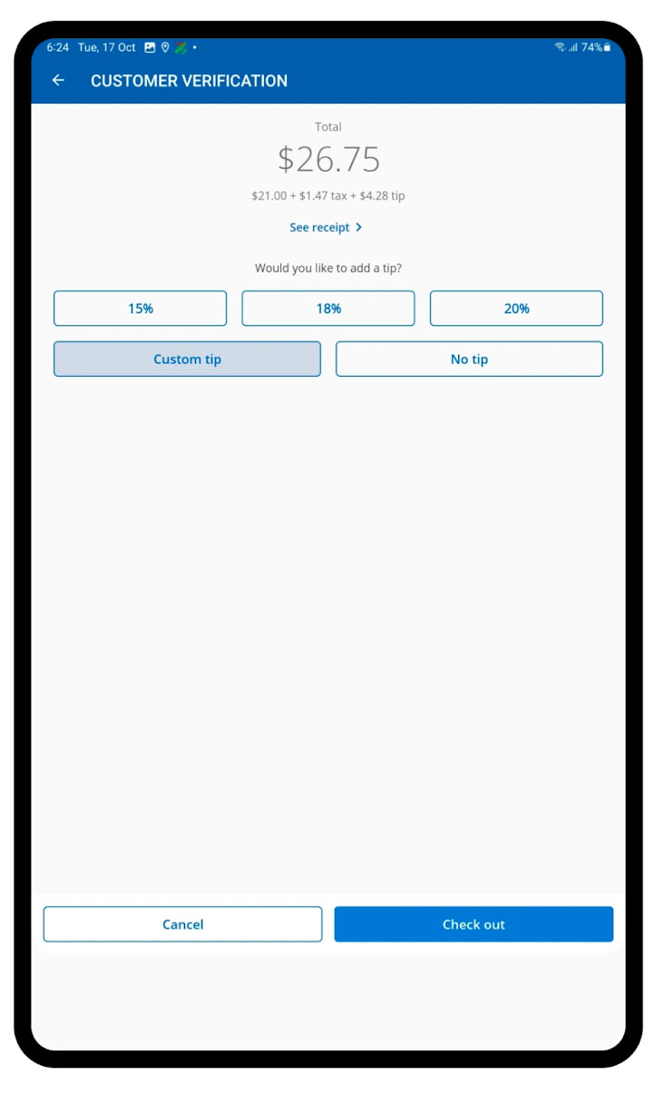Chase's mobile POS checkout page.