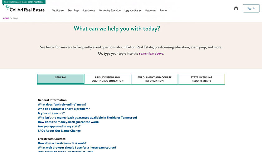 FAQs of Colibri Real Estate to help students find information they need.