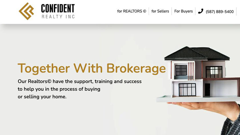 Confident Realty Inc website with title, "Together with Brokerage."
