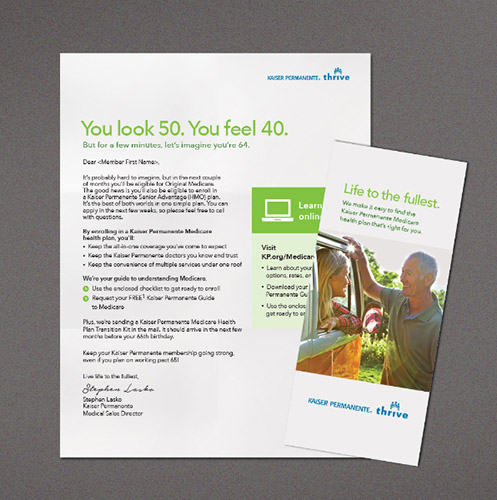 Sample direct mail drip marketing campaign advertising an insurance company.