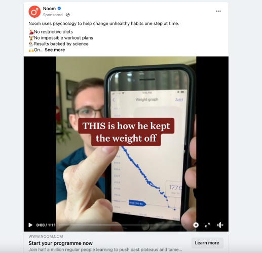 Video facebook advertising with upfront captions.