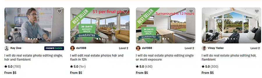 Real estate photo editing services available from Fiver.