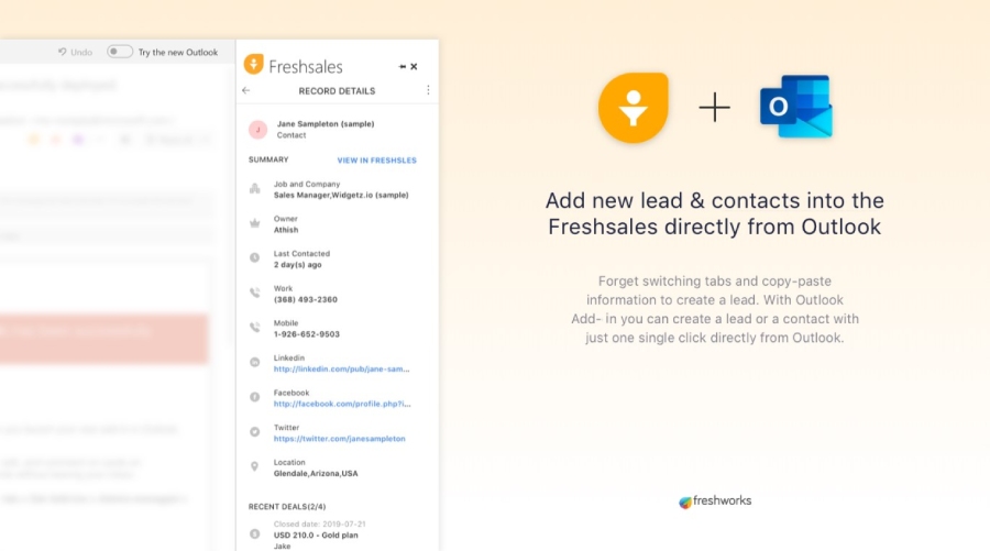 Add new leads and contacts directly from Outlook.