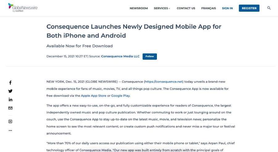 Press release announcing the launch of a new mobile app.