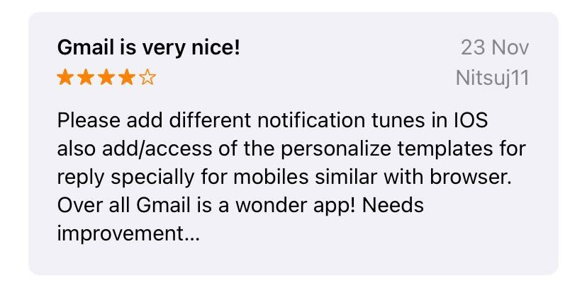 Gmail reviews example on App Store.