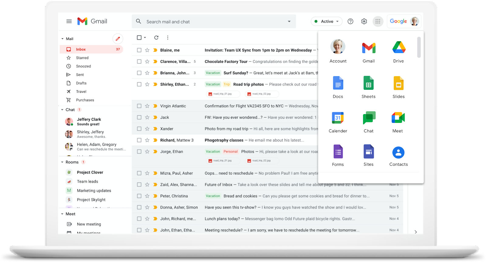 Sample interface of Google Workspace apps, specifically Gmail.