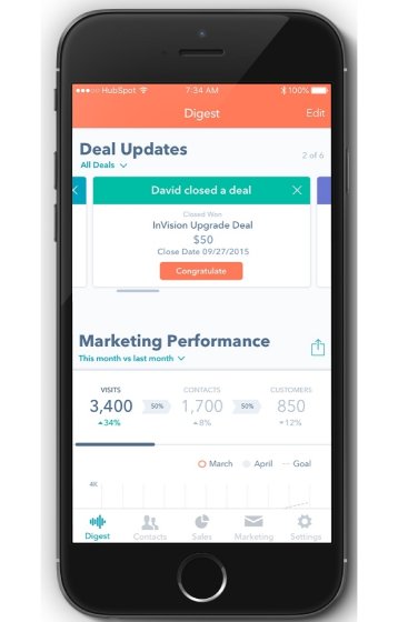 Getting deal and campaign updates in HubSpot CRM mobile.