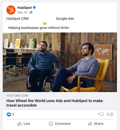 Sample of sharing an article link on Facebook from Hubspot.