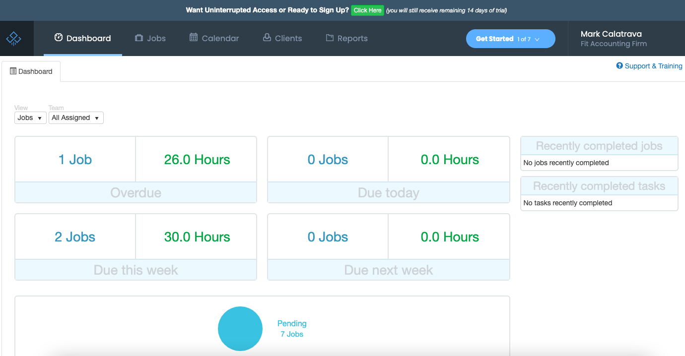 Jetpack Workflow's dashboard showing data like assigned jobs.