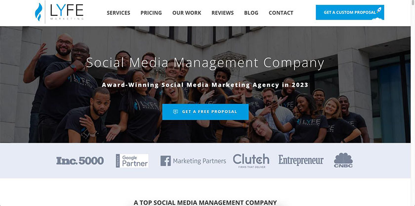The website of LYFE Marketing, a social media marketing agency.