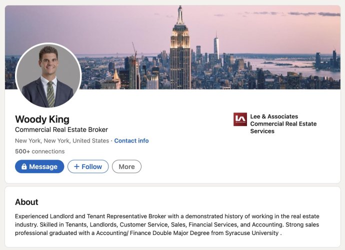 LinkedIn Profile of Woody King from New York.