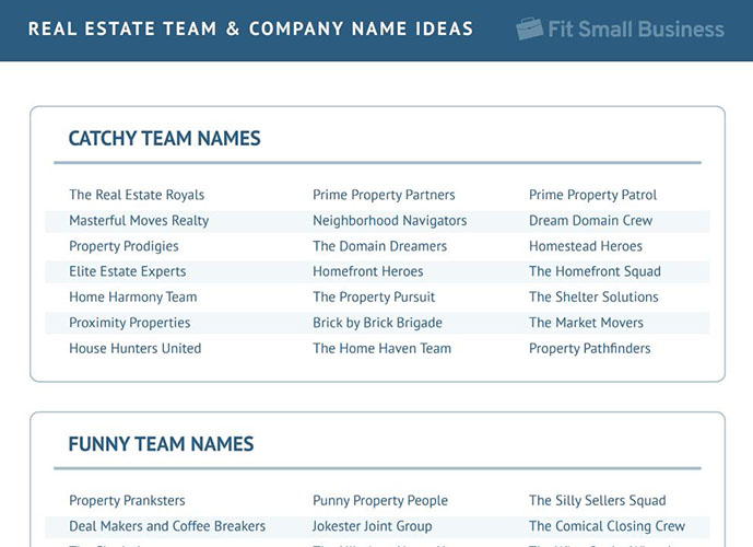 Preview of Real Estate Team & Company Name Ideas