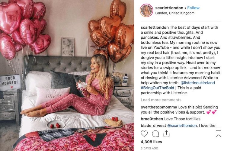 Instagram post from IG influencer Scarlett London promoting Listerine.