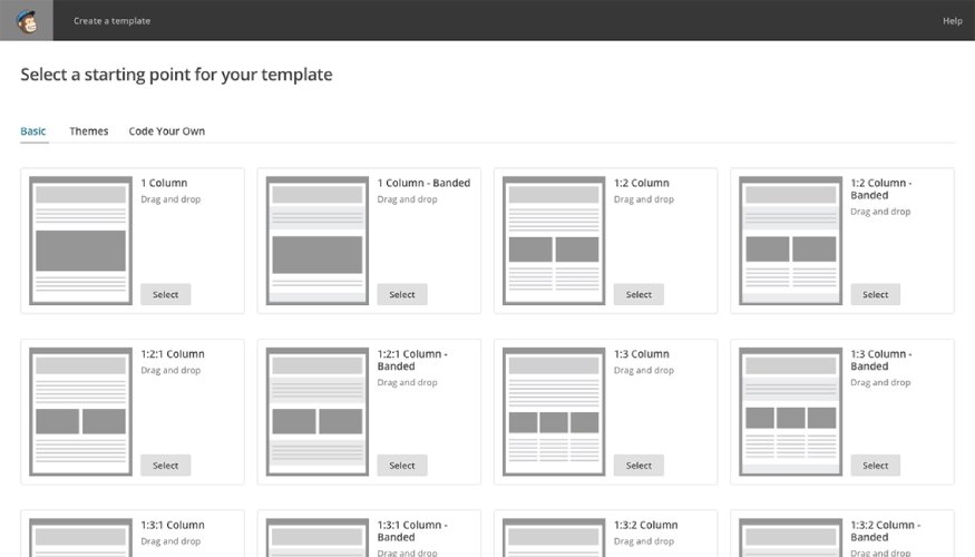 Creating email campaign from blank templates in Mailchimp.