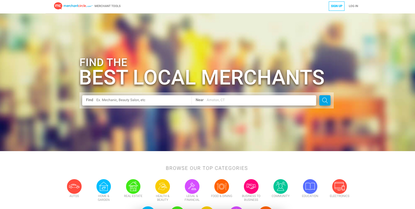 Home page of the MerchantCircle website.