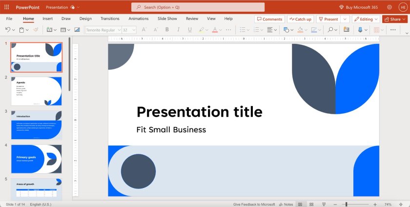 Microsoft 365 PowerPoint with sample presentation template